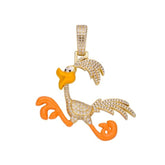 Enamel Bird Moissanite Gold Tone Pendant - 925 Sterling Silver